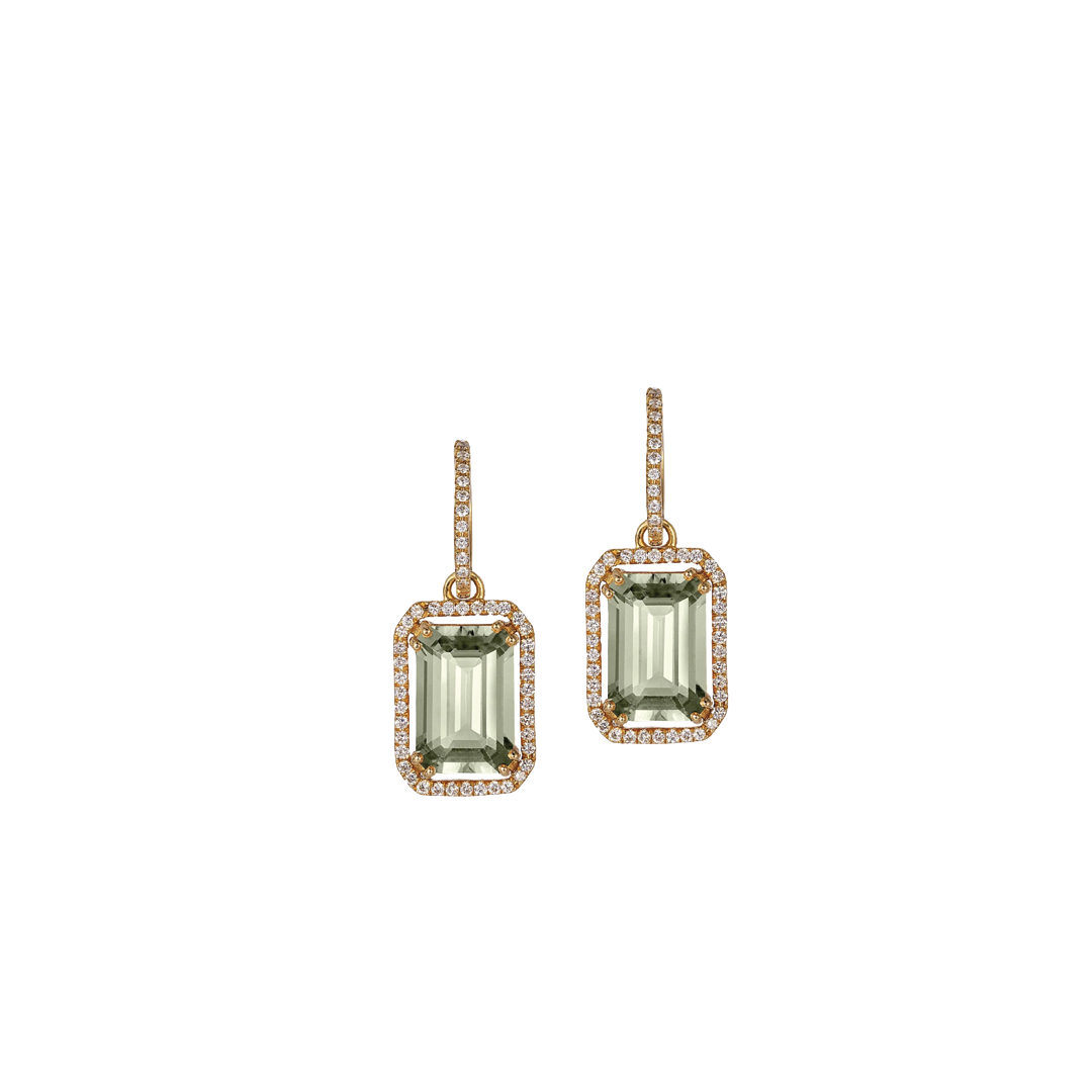 Emerald-Cut Prasiolite and Diamond Frame Drop Earrings
