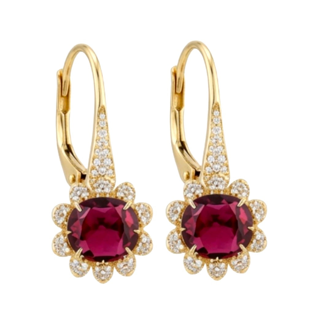 G-One Rubellite Drop Earrings with Diamonds