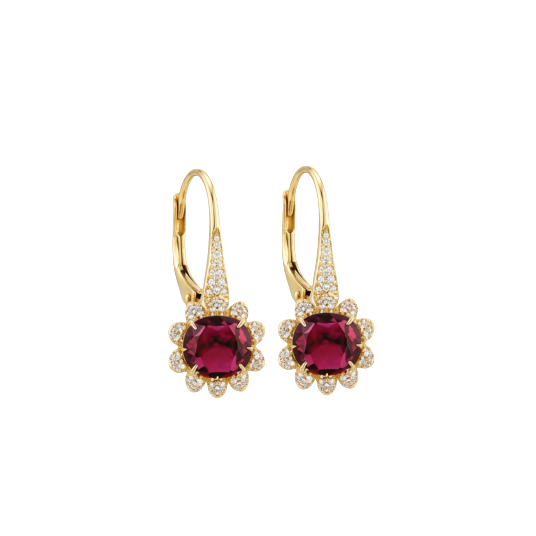 G-One Rubellite Drop Earrings with Diamonds