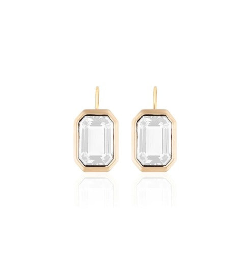 Manhattan Collection Emerald Cut Bezel Set Moon Quartz Earring
