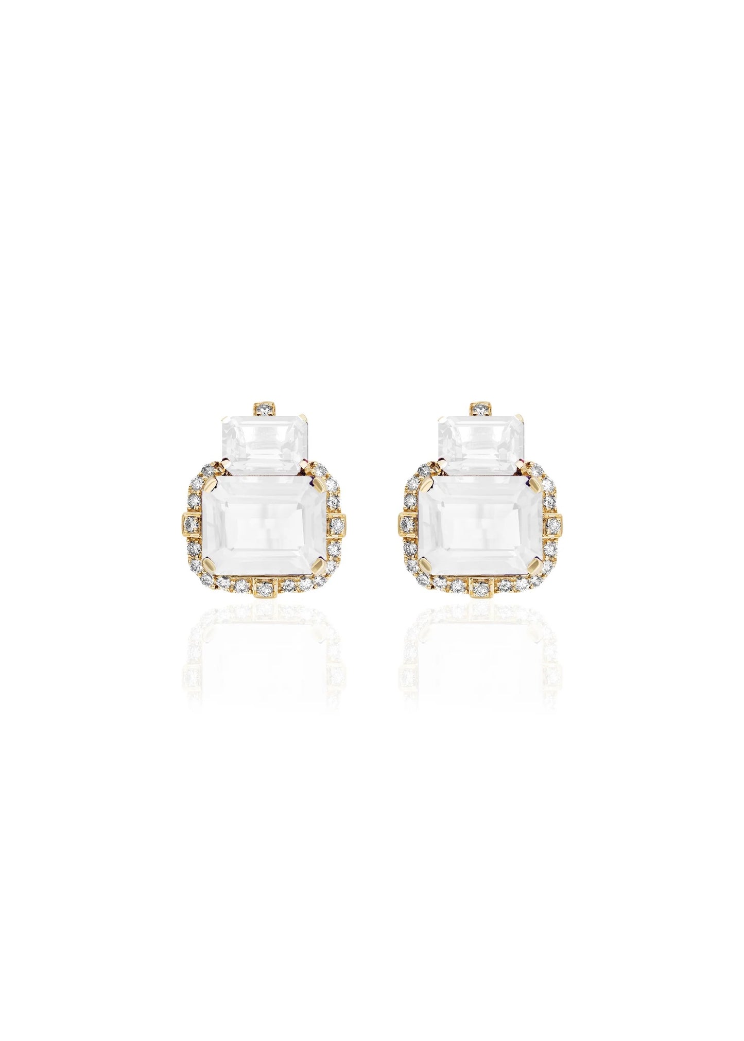 Emerald-Cut Moon Quartz And Diamond Earrings
