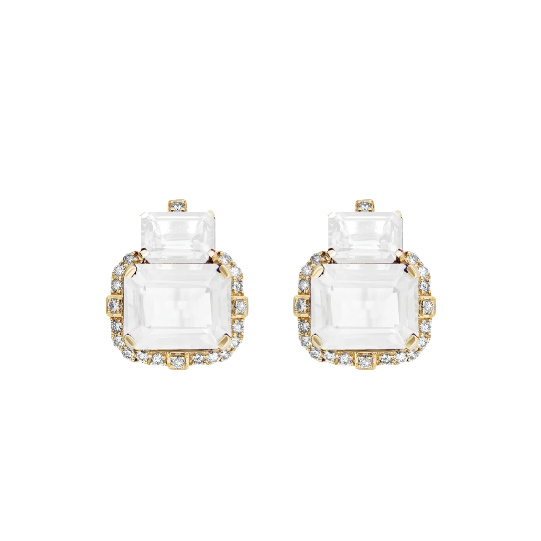 Emerald-Cut Moon Quartz And Diamond Earrings