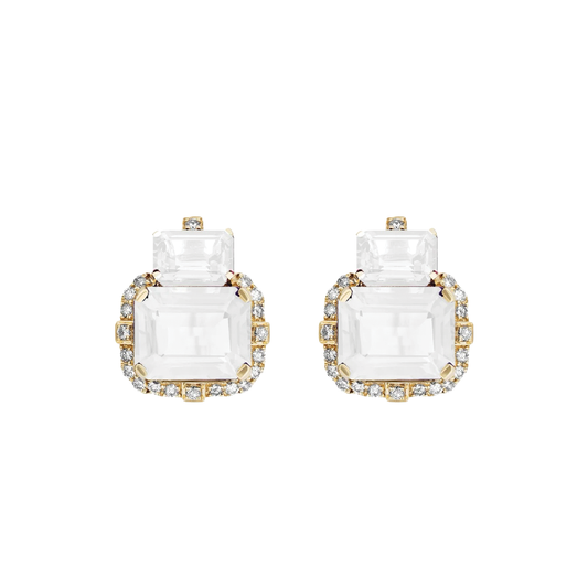 Emerald-Cut Moon Quartz And Diamond Earrings