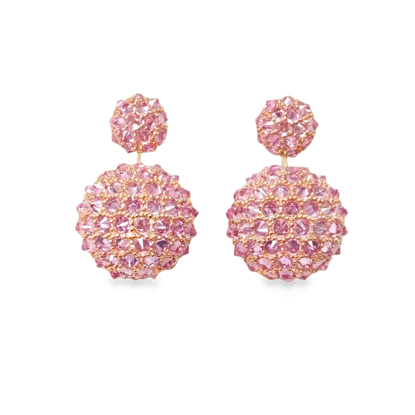 Pink Sapphire Double Ball Drop Earrings