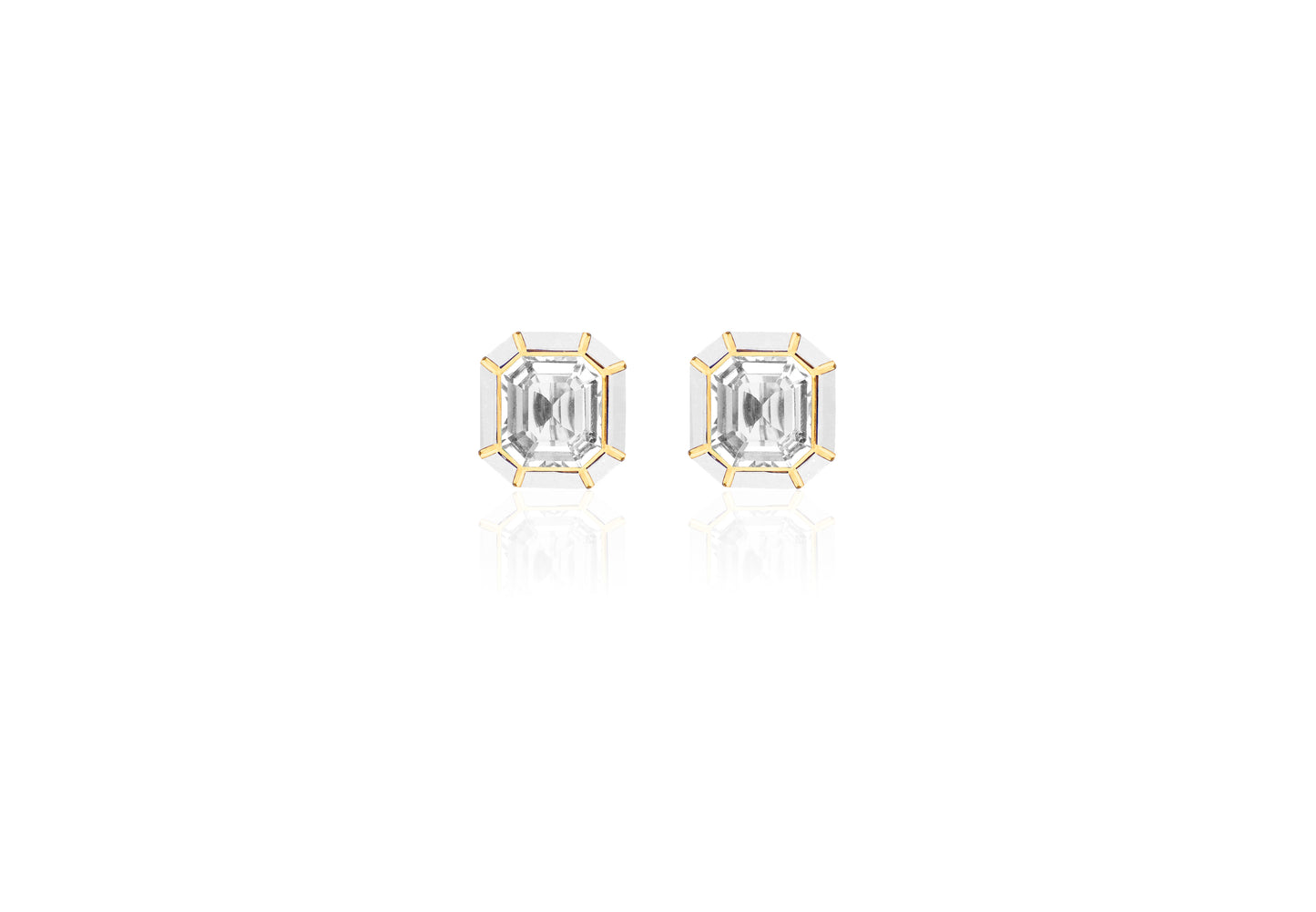 Melange Rock Crystal and White Agate Stud Earrings