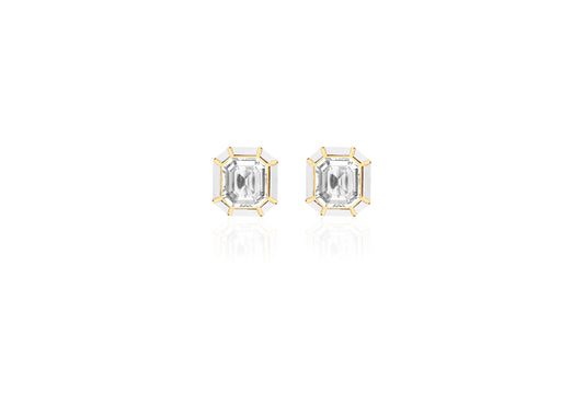 Melange Rock Crystal and White Agate Stud Earrings