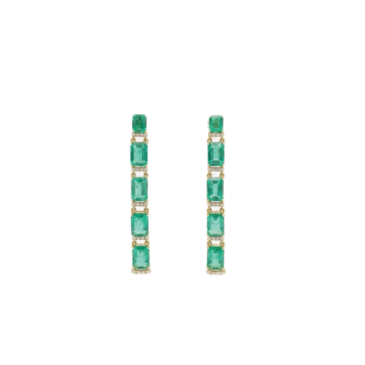 G-One 5-Stone Emerald and Diamond Drop Earrings