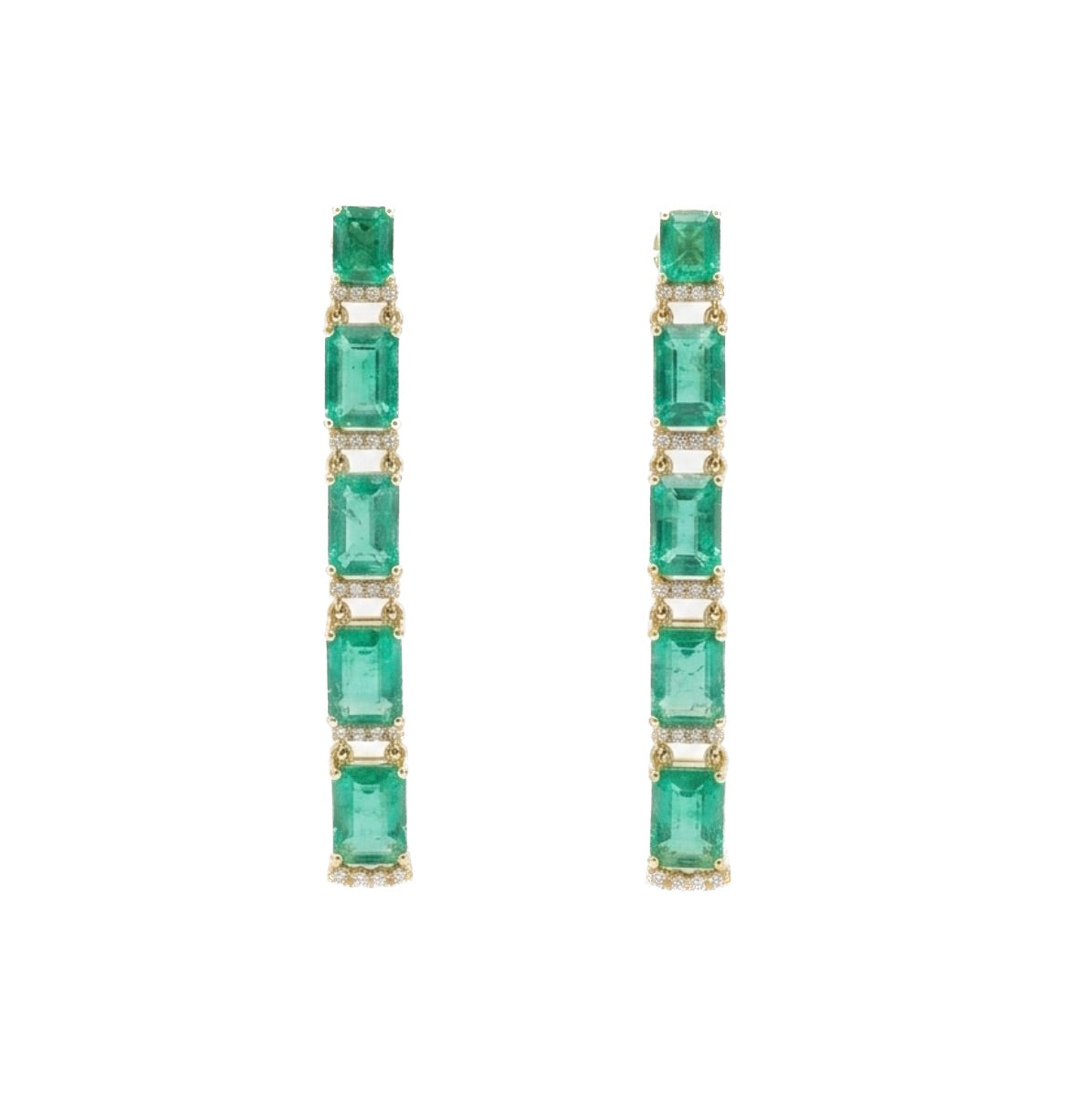 G-One 5-Stone Emerald and Diamond Drop Earrings