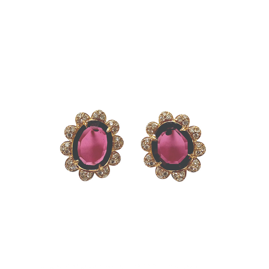 Organic Oval Garnet Studs with Diamond Frame