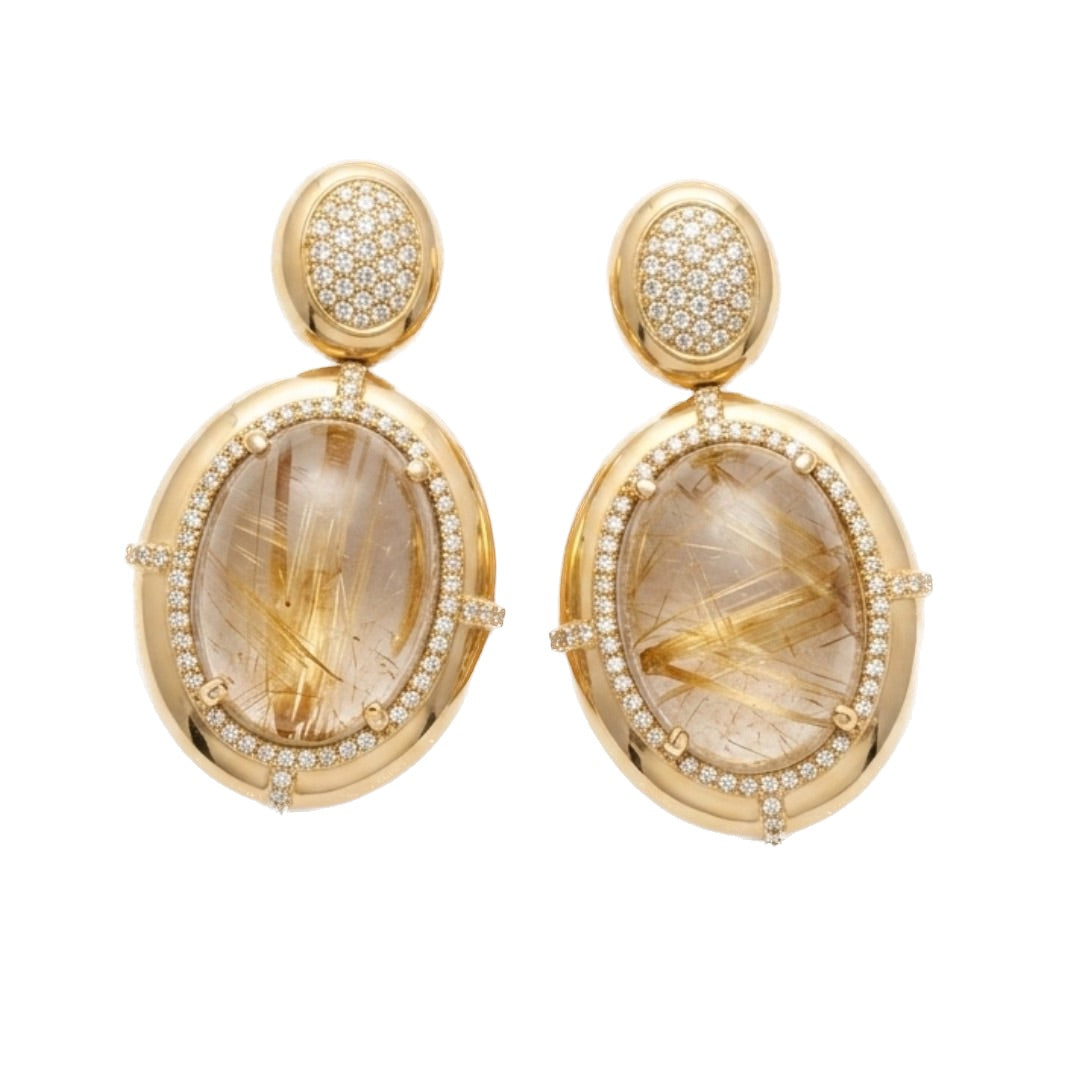 G-One Rutilated Quartz Earrings with Diamonds