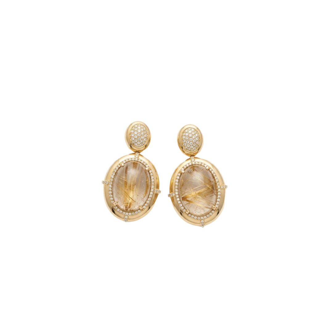 G-One Rutilated Quartz Earrings with Diamonds