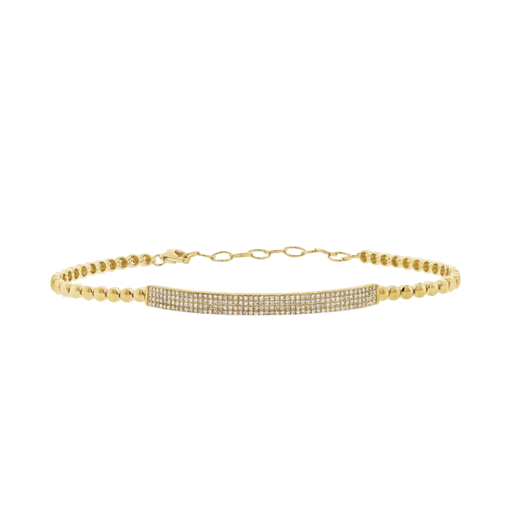 Gold Bead Diamond Bar Bracelet