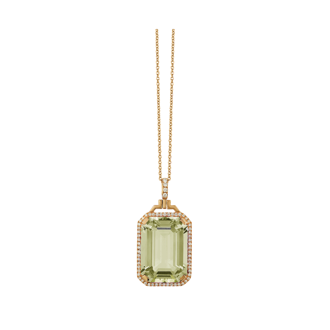 Gossip Prasiolite Necklace with Diamond Frame