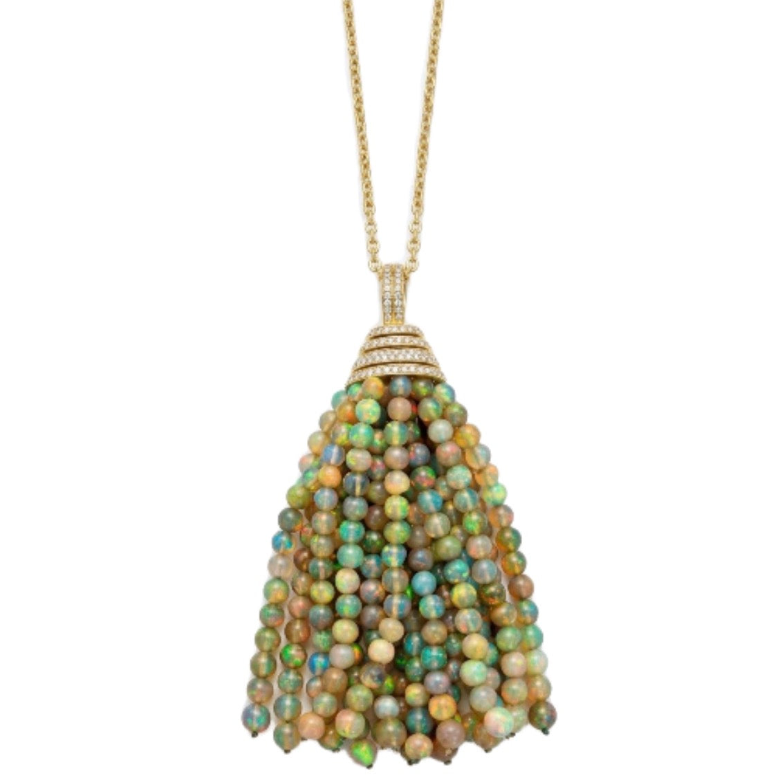 Black Opal And Diamond Tassel Pendant Necklace