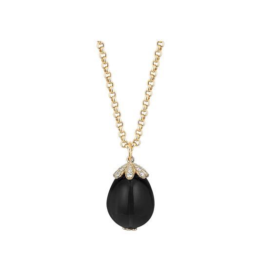Black Spinel Cabochon Drop Pendant Necklace