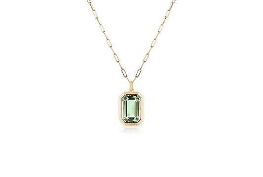 Emerald Cut Prasiolite Necklace on Paperclip Chain