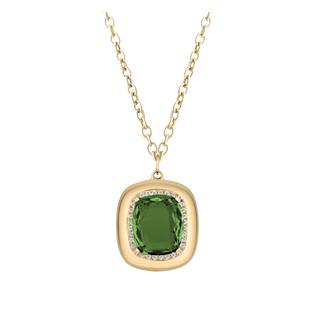 Peridot Necklace with Gold and Diamond Frame