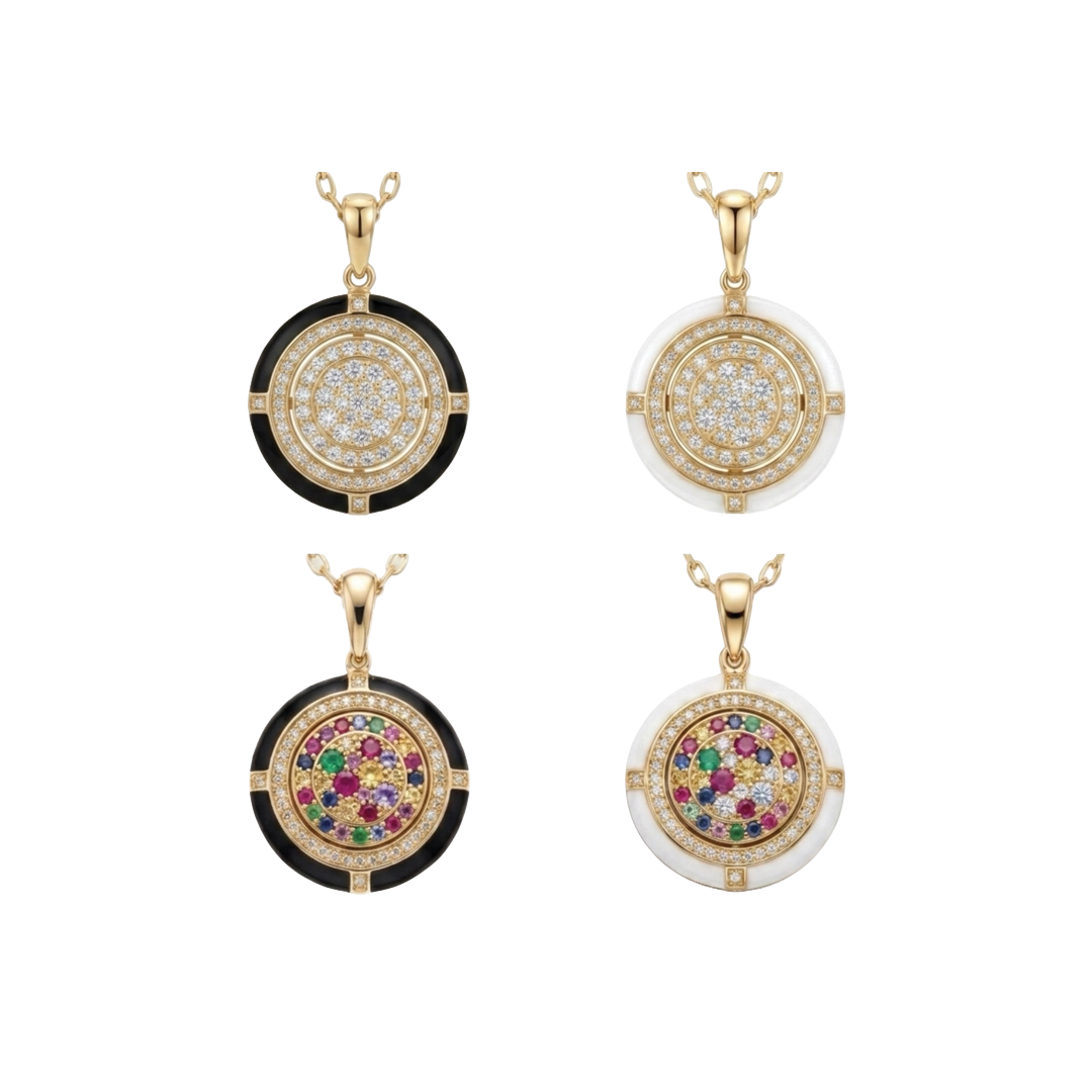 Melange Double Sided Pendants in Black Onyx and White Agate
