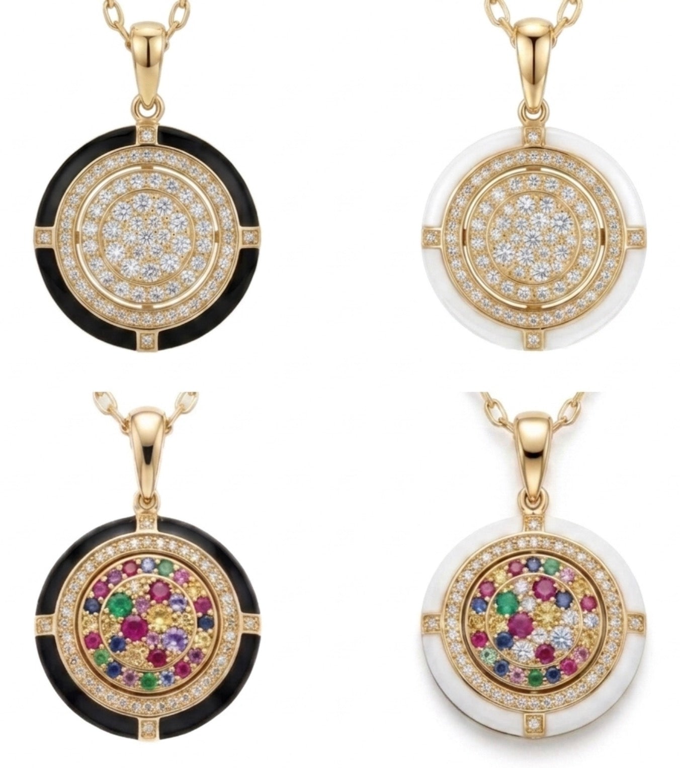 Melange Double Sided Pendants in Black Onyx and White Agate