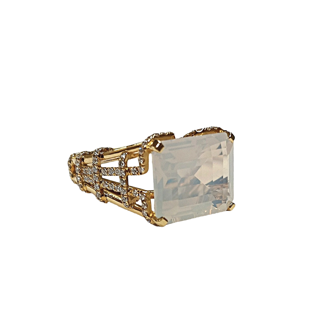 Moon Quartz Ring with Diamonds