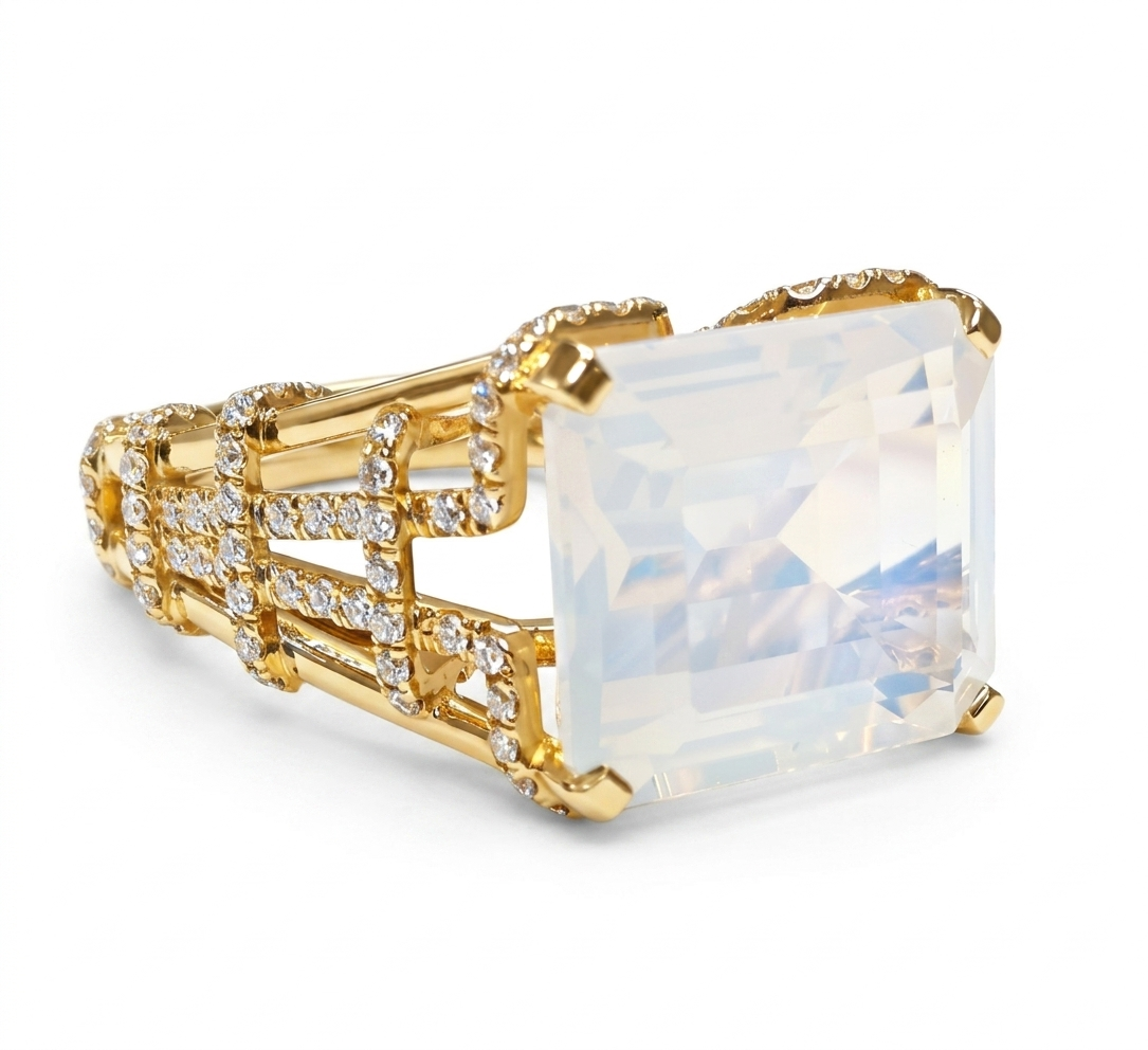 Moon Quartz Ring with Diamonds
