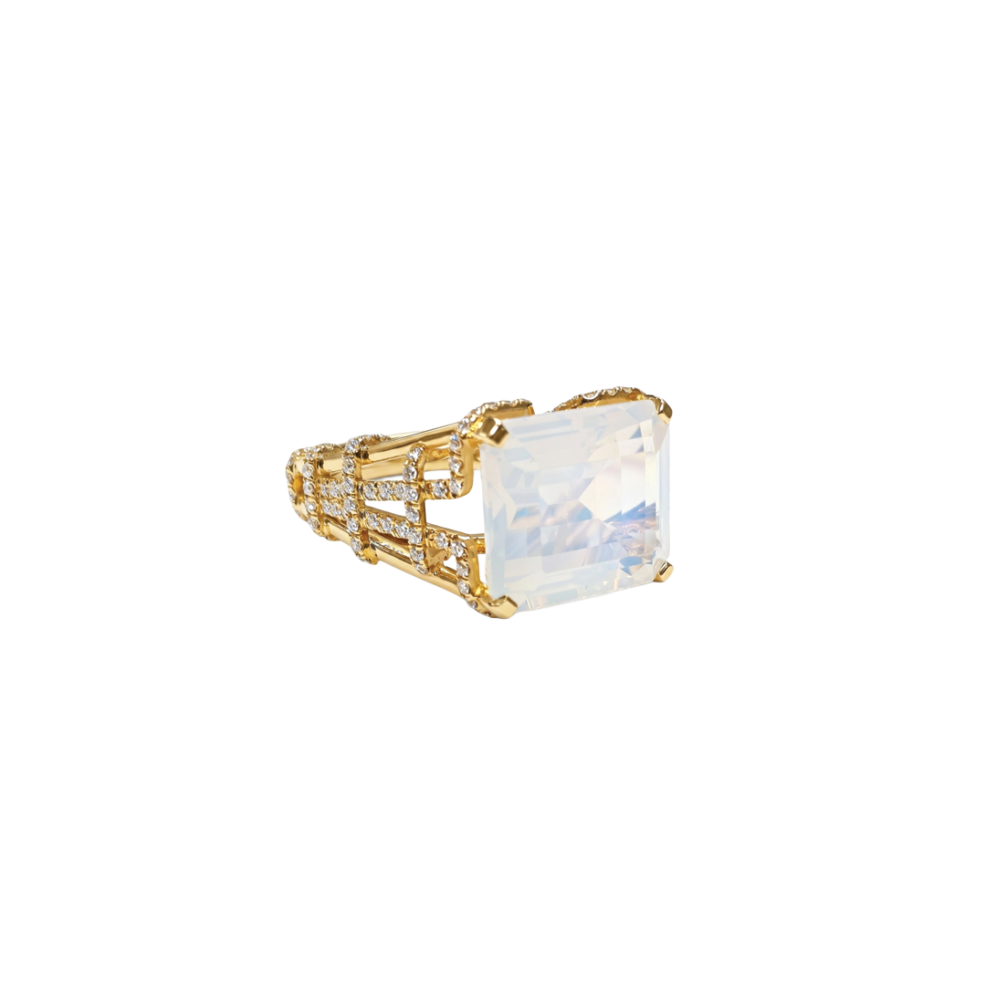 Moon Quartz Ring with Diamonds