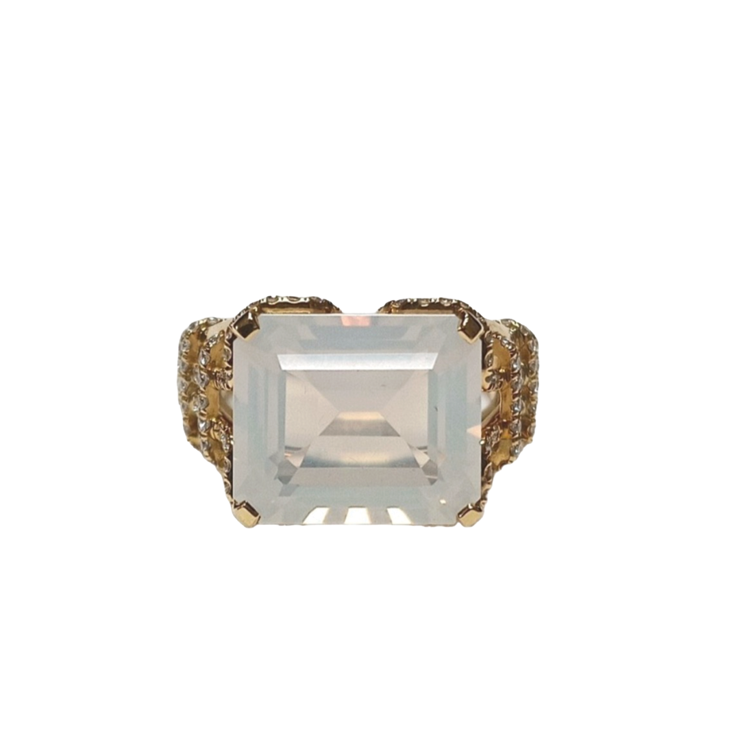 Moon Quartz Ring with Diamonds
