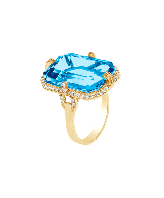 Gossip Emerald-Cut Blue Topaz and Diamond Ring
