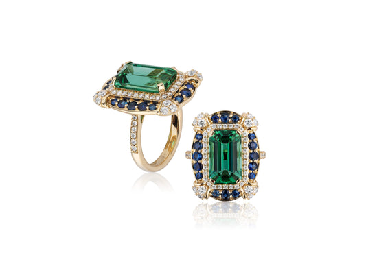 G-One Green Tourmaline, Sapphire And Diamond Ring