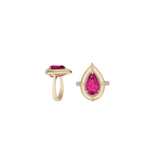 Pear Rubellite Ring with Diamonds