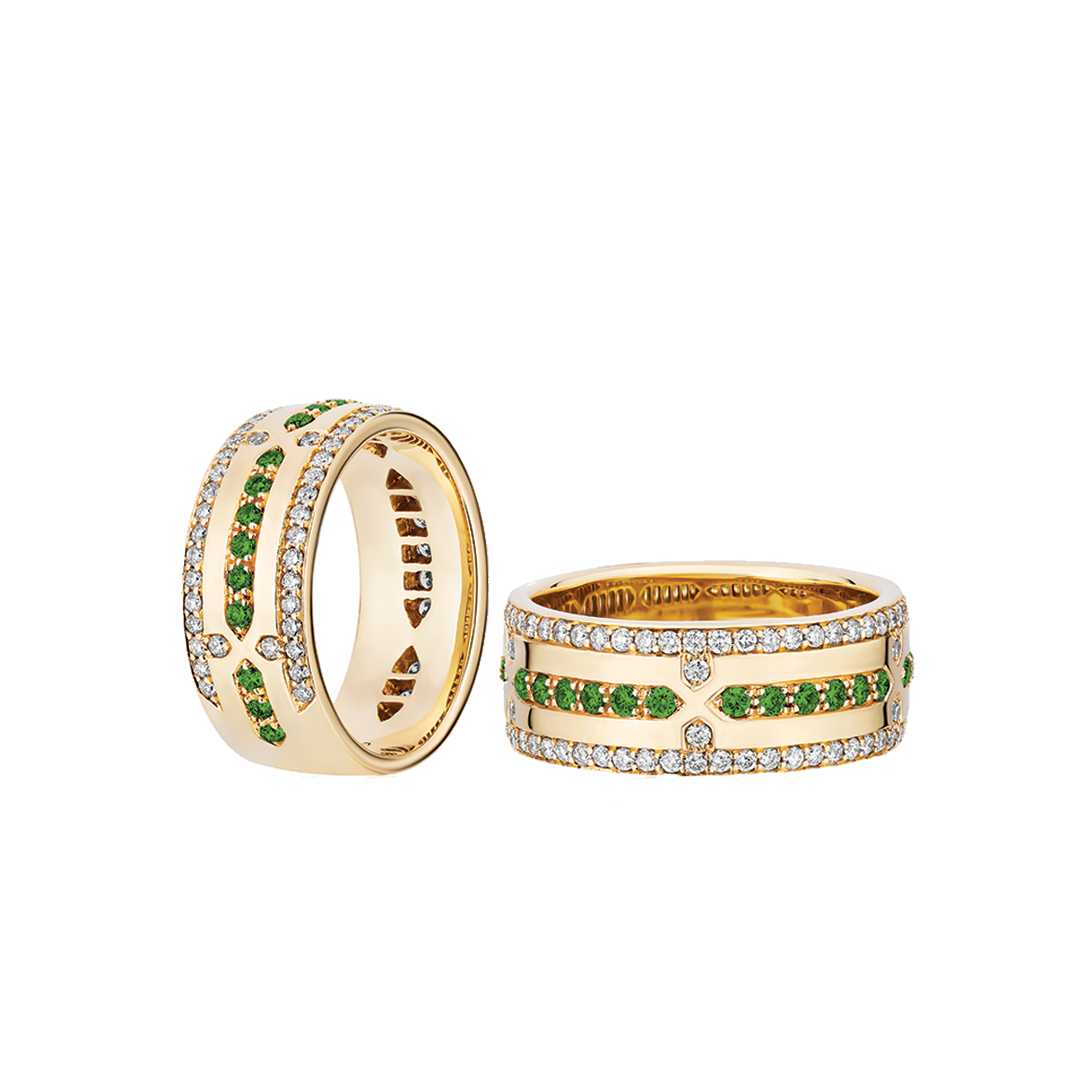 'G-Glassics' Diamond and Tsavorite Wide Band Ring