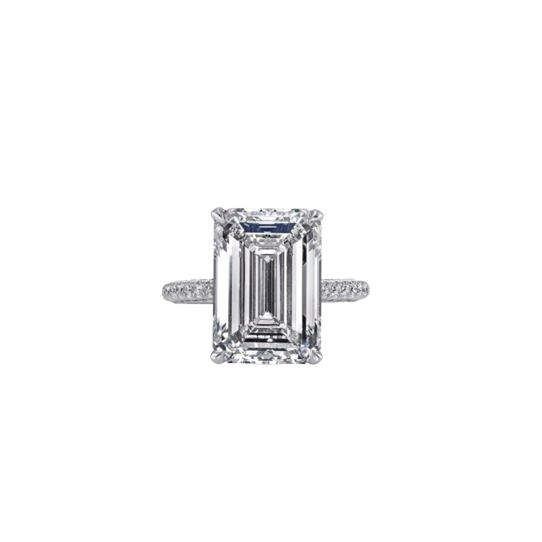 Emerald cut Diamond Solitaire Ring with 3-Sided Diamond Shank