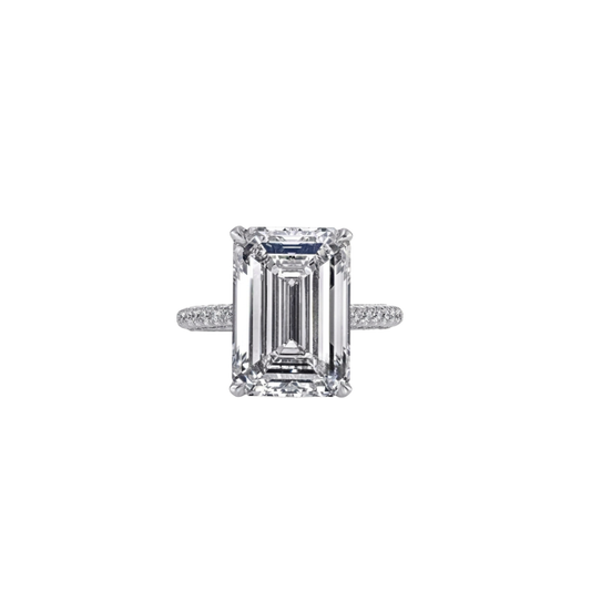 Emerald cut Diamond Solitaire Ring with 3-Sided Diamond Shank