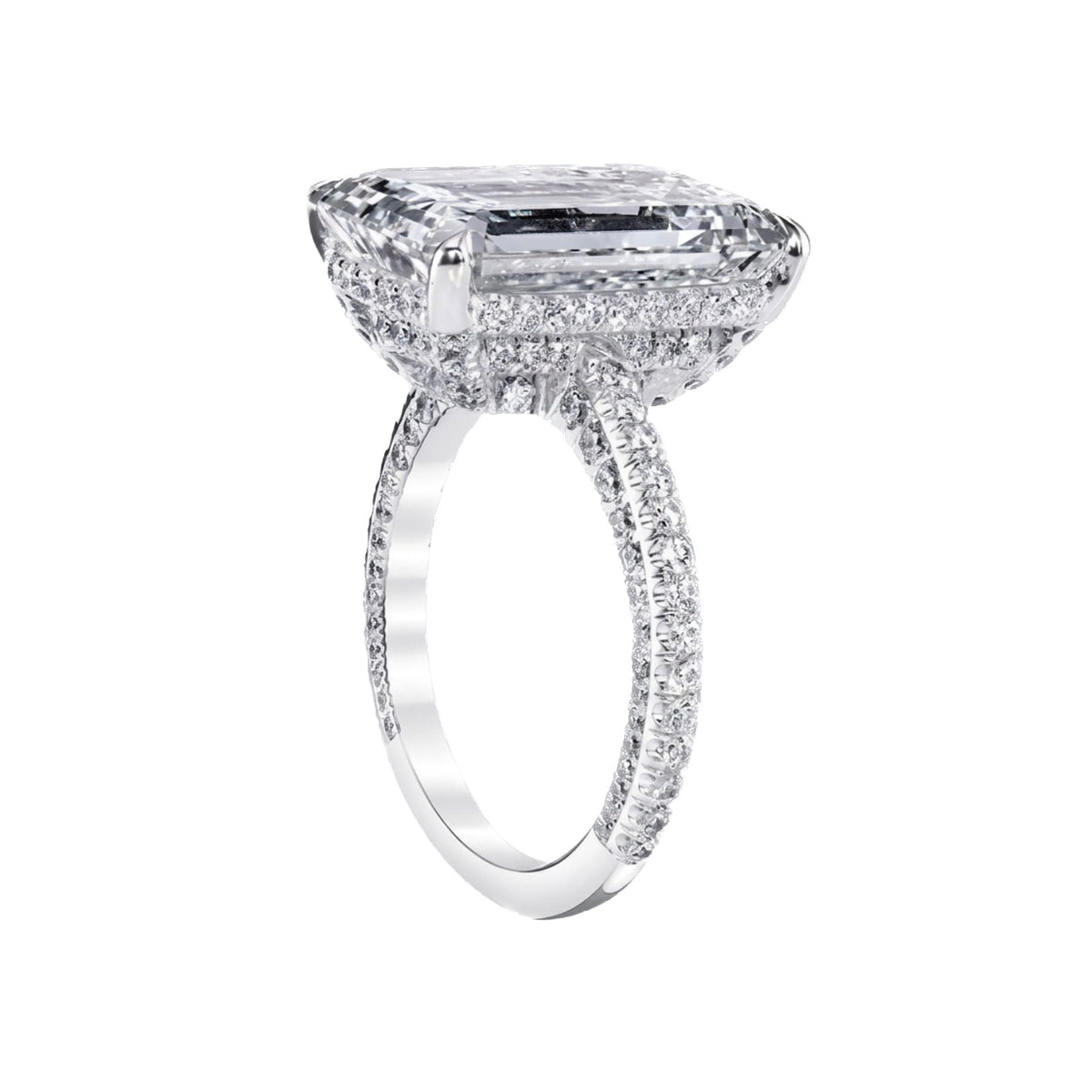 Emerald cut Diamond Solitaire Ring with 3-Sided Diamond Shank