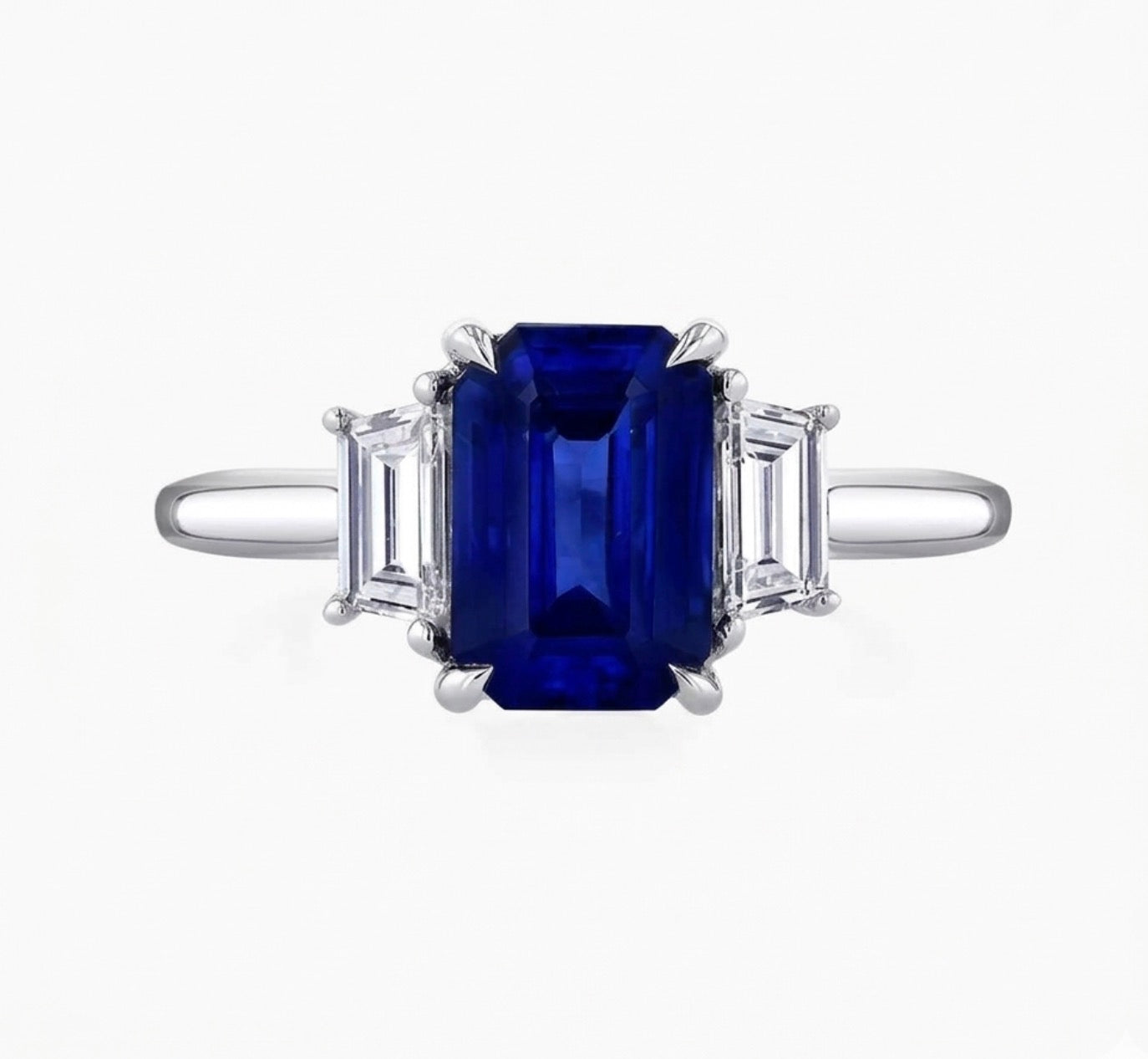 3-Stone Diamond and Sapphire Ring in Platinum