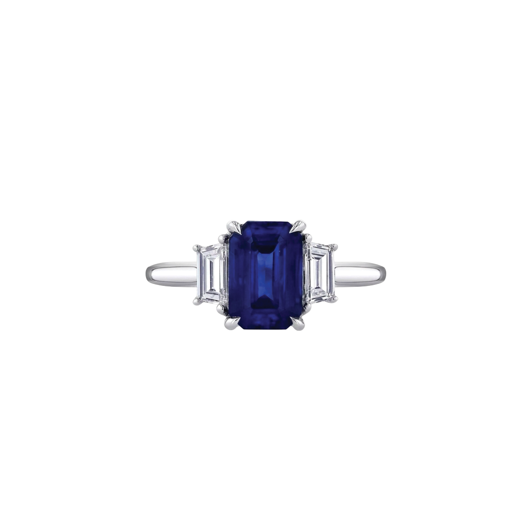 3-Stone Diamond and Sapphire Ring in Platinum