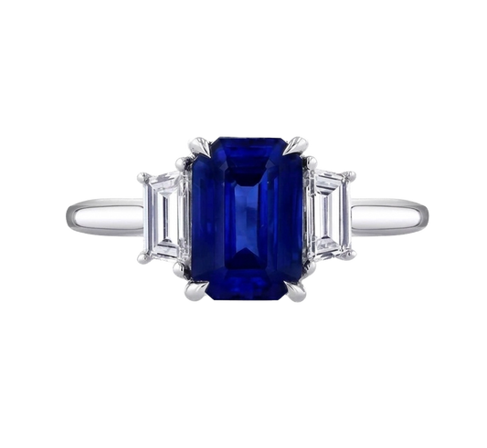 3-Stone Diamond and Sapphire Ring in Platinum
