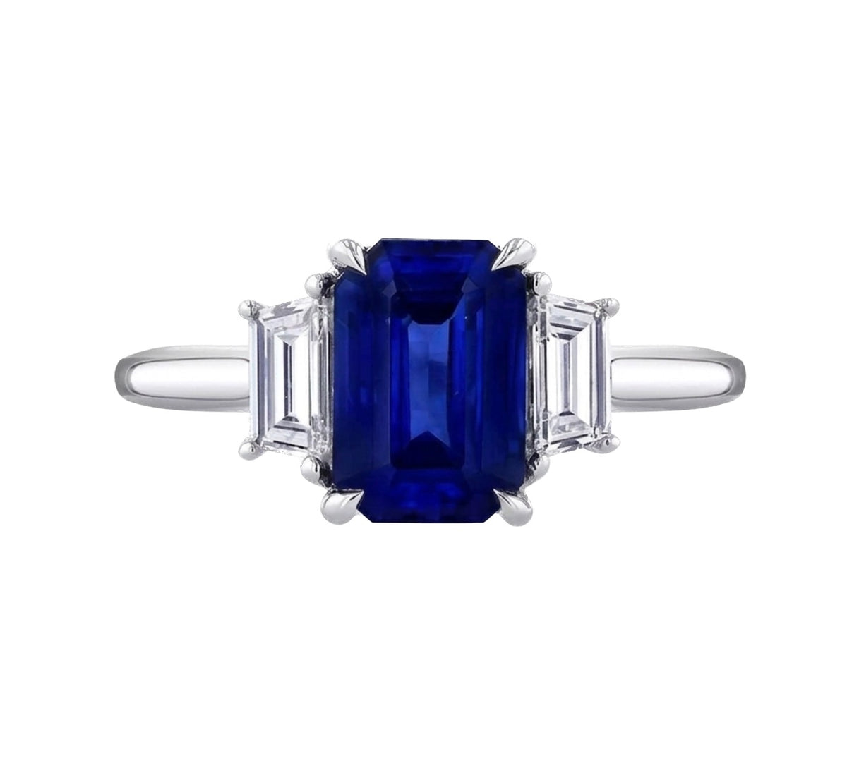 3-Stone Diamond and Sapphire Ring in Platinum