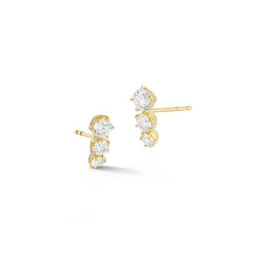 Long Ara 3-Stone Stud Earrings