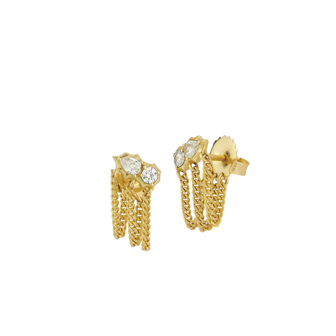 'Posey' Chain Loop Earrings with Round and Pear Shaped Diamonds