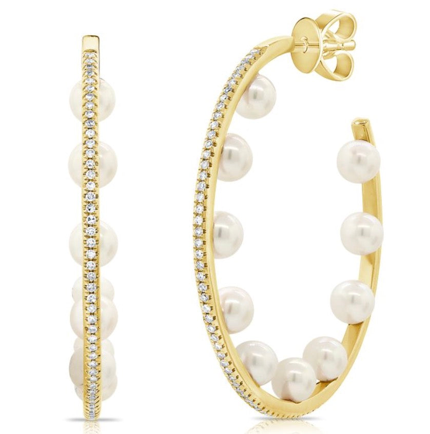 Diamond and Pearl In/Out Hoop Earrings