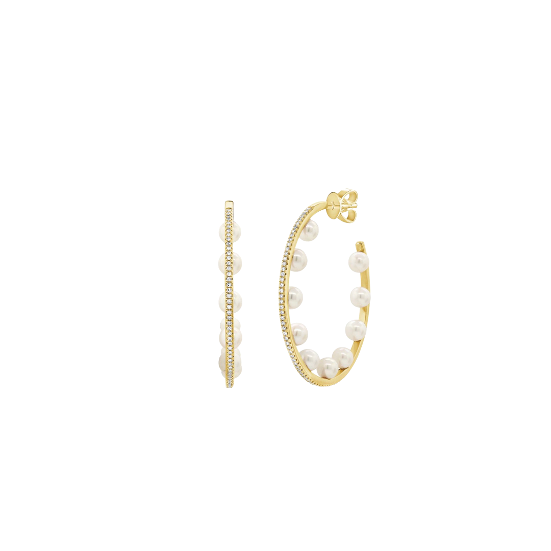 Diamond and Pearl In/Out Hoop Earrings