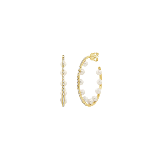 Diamond and Pearl In/Out Hoop Earrings