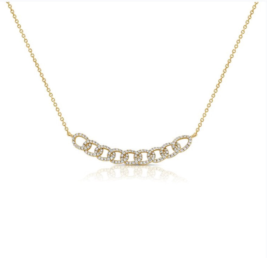 Diamond Oval Link Curved Bar Necklace
