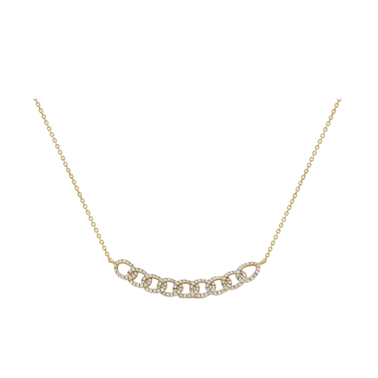 Diamond Oval Link Curved Bar Necklace