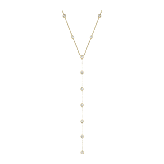 Diamond Station Drop Lariat Necklace in Yellow Gold