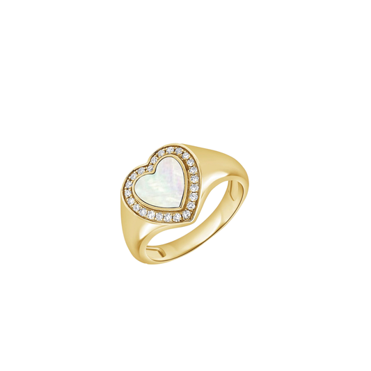 Mother Of Pearl and Diamond Heart Ring