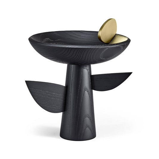 Kelly Behun Leaf Bowl On Stand in Ebonized Oak & Brass