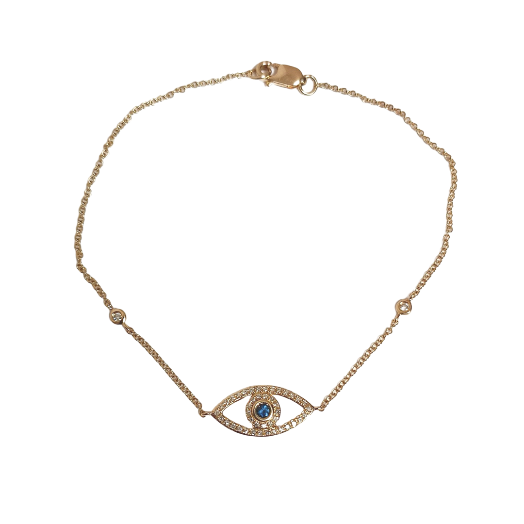 Diamond and Sapphire Evil Eye Cable Link Bracelet