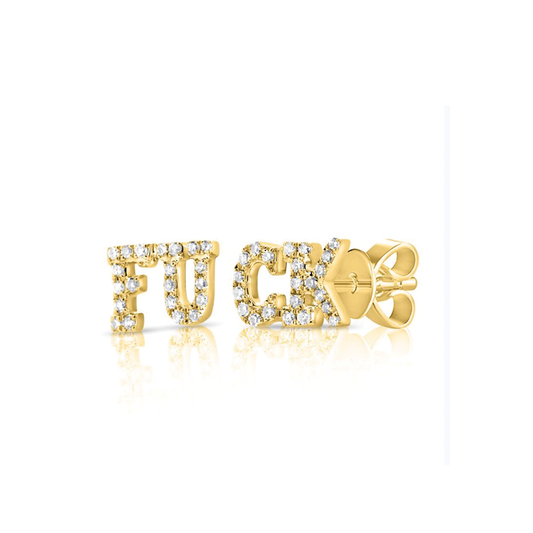 "FU" "CK" Diamond Stud Earrings